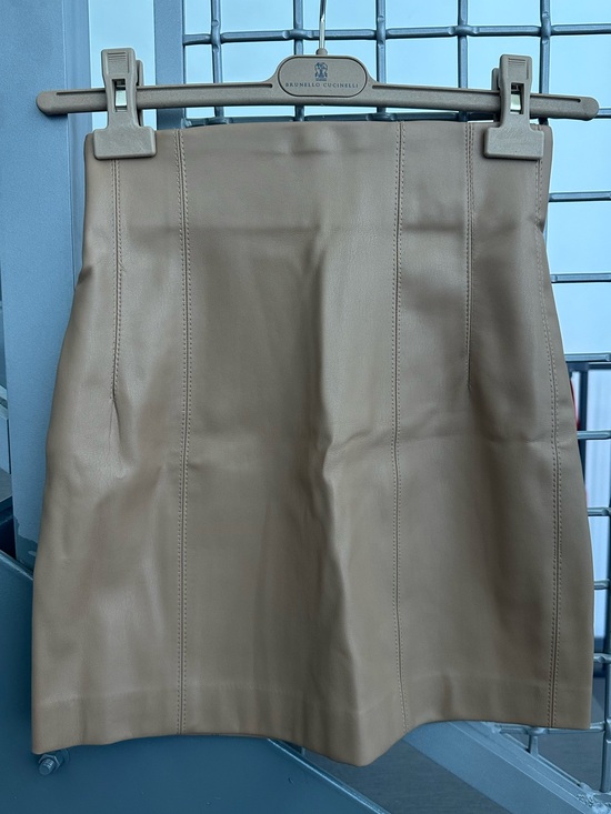 Zara Dresses & Skirts - Zara tan faux leather high-waisted mini skirt with zipper Size XS